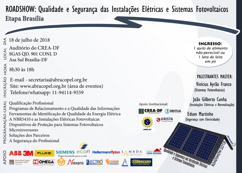 Brasília – Roadshow – Qualidade e segurança nas instalações elétricas e sistemas fotovoltaicos